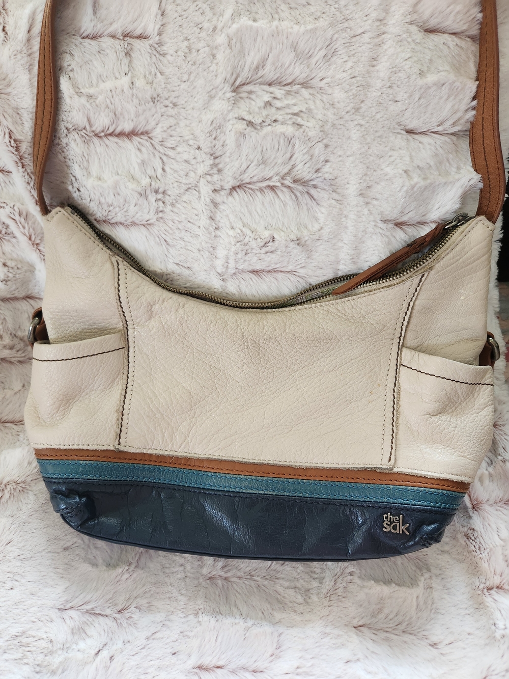 The Sak Cream and Navy Leather Crossbody Bag